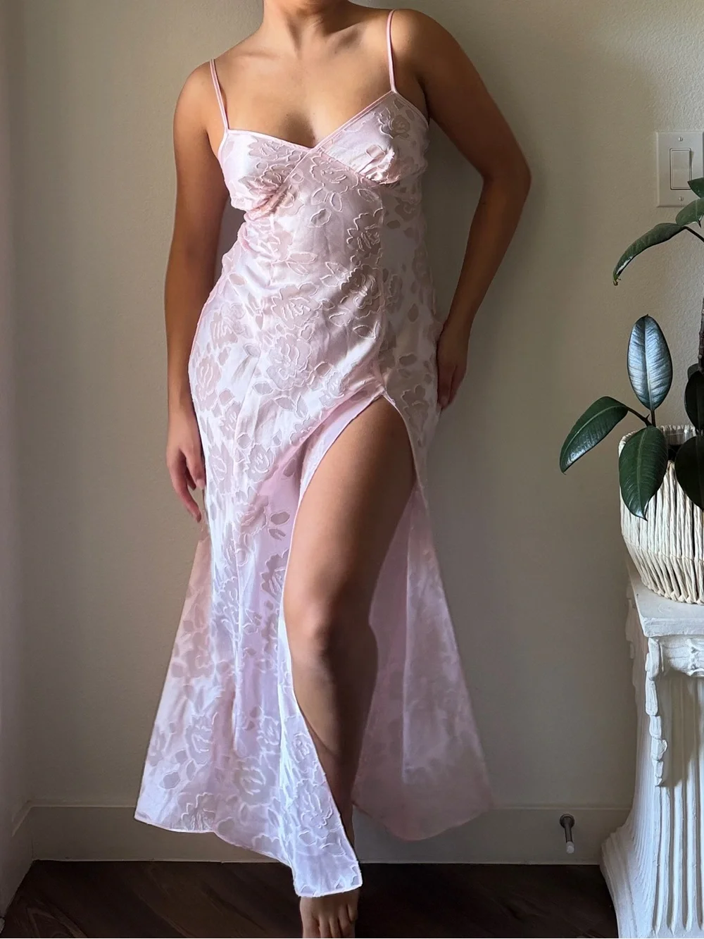 Victoria Secret vintage Sheer Floral Lace Slip Dress - Light Pink